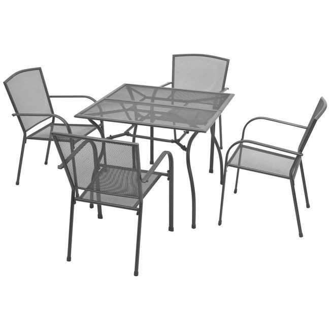 Set mobilier de exterior, 5 piese, plasă din oțel foto mare Set mobilier de exterior, 5 piese, plasă din oțel foto mare