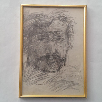 MARCEL PAVEL-PICTOR IESEAN-AUTOPORTRET LA DURAU 1984-GRAFICA-CREION PE HARTIE foto