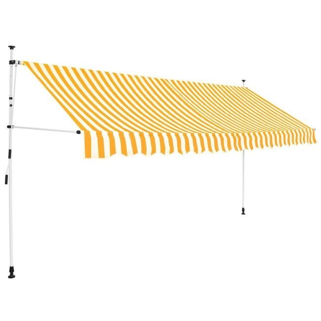 Copertină retractabilă manual, 350 cm, dungi galben și alb foto mare Copertină retractabilă manual, 350 cm, dungi galben și alb foto mare
