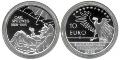 Germania moneda argint 10 euro 2008 - Carl Spitzweg - UNC in capsula foto