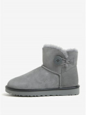 Cizme gri impermeabile scurte din piele - UGG Mini Bailey Button II foto