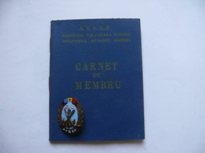 Carnet de membru si insigna AVSAP 1958 foto