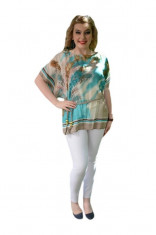 Bluza moderna, tinereasca, nuanta bej-turcoaz, cu maneci largi (Culoare: TURCOAZ, Marime: 36) foto