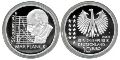 Germania moneda argint 10 euro 2008 - Max Planck - UNC in capsula foto
