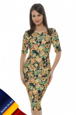 F545-19 Rochie midi mulata, cu imprimeu floral si maneci 3/4 foto