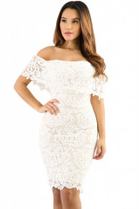 A549-15 Rochie eleganta de seara, din broderie alba cu dublura nude foto