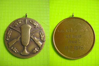 Medalia Tir-Vanator D.K. Hagen Franz1 1976 cca 4 cm. foto