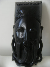 Superba masca africana in basorelief,Intelept asiatic,veche,de colectie/decor. foto