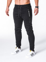 Pantaloni barbati, negru, slim, cu banda, siret si buzunare - P656 foto