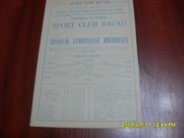 program SC Bacau - Sportul Stud.