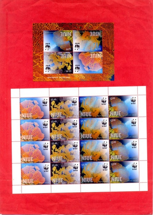 NIUE 2012-WWF-Giant Seea Fan-Miniset si block nestampilat in stare perfecta,MNH