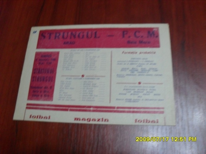 program Strungul Arad - FCM Baia Mare