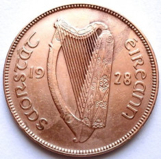 MOKAZIE , IRLANDA , 1 PENNY 1928 , URIASA 31mm , PRIMUL AN DE BATERE !!! foto