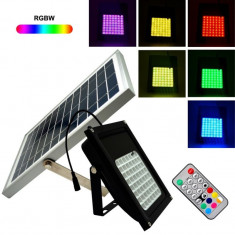 Mini reflector solar 56 LED-uri RGB SMD, 6W, timer, telecomanda, IP65 foto