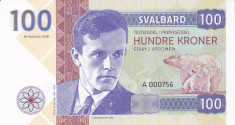 Bancnota Svalbard 100 Kroner 2018 - SPECIMEN ( proba pe hartie cu filigran ) foto