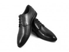 Pantofi barbati lux - eleganti din piele naturala negri cu siret - Model Massimo N foto