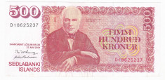 ISLANDA 500 kronur 2001 VF P-NL varianta cu margini albe fara model foto