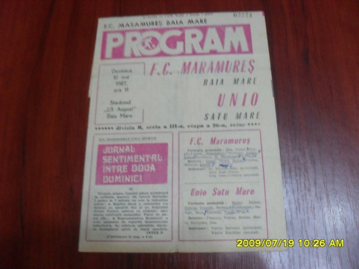 program FC Maramures BM - Unio Satu M.
