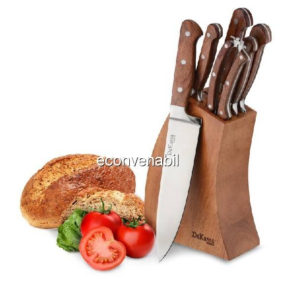 Set cutite inox cu suport lemn 7 piese DeKassa DK3802 foto mare Set cutite inox cu suport lemn 7 piese DeKassa DK3802 foto mare