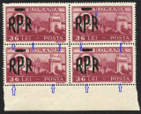 VARIETATE--TIPAR DEPLASAT IN BLOC x4--ROMANIA SUPRATIPAR 1948 MNH