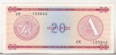 bnk bn Cuba 20 pesos exchange certificate seria A
