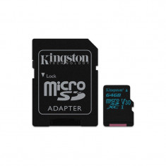 Card Kingston Canvas Go microSDXC 64GB Clasa 10 UHS-I U3 V30 90Mbs cu adaptor SD foto