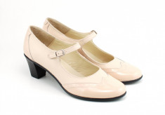 Pantofi dama comozi si eleganti, din piele naturala, cu toc de 5 cm, P104BEJ foto