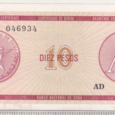 bnk bn Cuba 10 pesos exchange certificate seria A ,unc