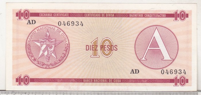 bnk bn Cuba 10 pesos exchange certificate seria A ,unc