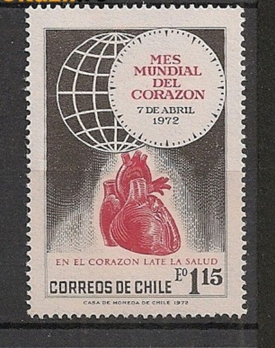 CHILE 1972 &ndash; LUNA MONDIALA A INIMII, timbru nestampilat, B28