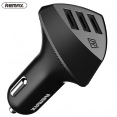 REMAX Adaptor incarcator masina bricheta cu 3 porturi USB output 4.2A foto