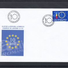2003 LP 1603 - 10 ANI DE LA SEMNAREA ACORDULUI CU UE FDC PRIMA ZI A EMISIUNII