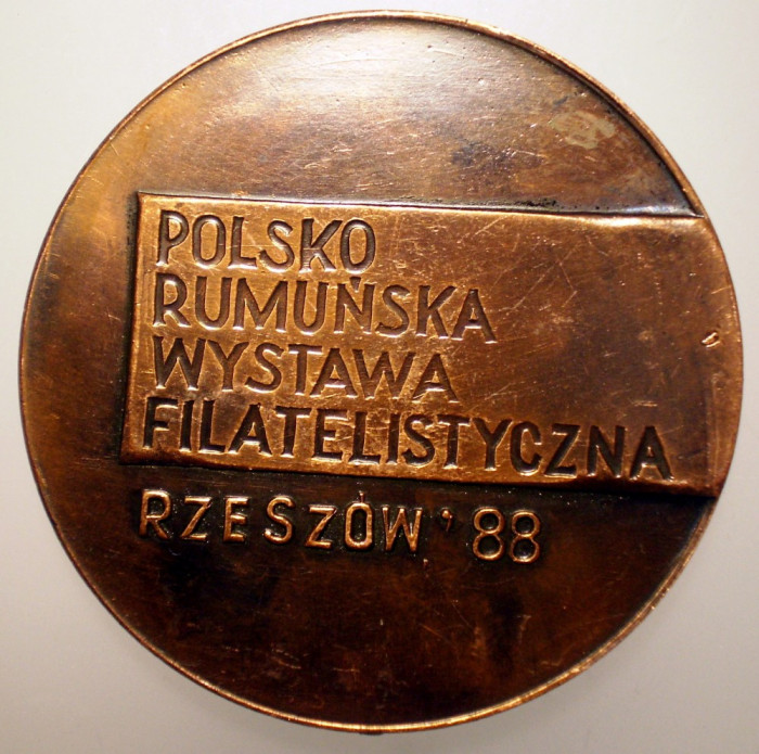 5.060 POLONIA MEDALIE EXPOZITIA FILATELICA POLONO ROMANA RZESZOW 1988 45mm bronz