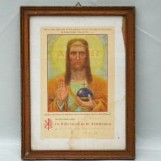 LITOGRAFIE - ICOANA CATOLICA INRAMATA - ISUS CHRISTOS - ANUL 1937 - RAMA DE LEMN foto