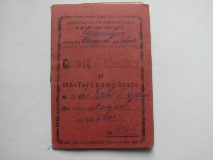 Carnet de membru si marfuri cumparate Coop., 1948/49