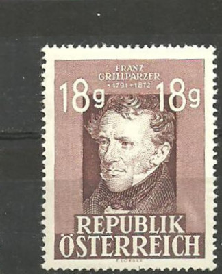 Austria 1947 - POET FRANZ GRILIPARZER, timbru nestampilat, B30 foto