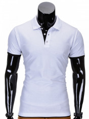 Tricou pentru barbati polo, alb/negru, simplu, slim fit, casual - S758 foto