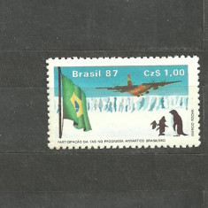 BRAZILIA 1987 - AVION, EXPEDITIE IN ANTARCTICA, PINGUINI, timbru MNH, B30