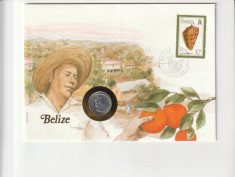 Moneda, Plic sigilat tematic ,Belize. foto