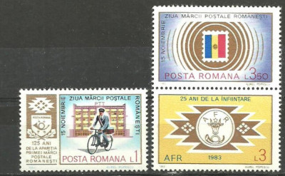 Romania 1983 - ZIUA MARCII POSTALE. POSTAS, serie cu vinieta MNH, F163 foto