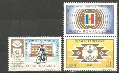 Romania 1983 - ZIUA MARCII POSTALE. POSTAS, serie cu vinieta MNH, F163 foto