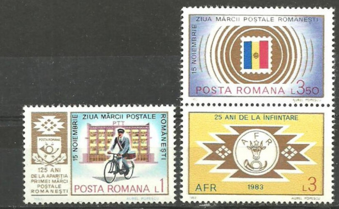Romania 1983 - ZIUA MARCII POSTALE. POSTAS, serie cu vinieta MNH, F163