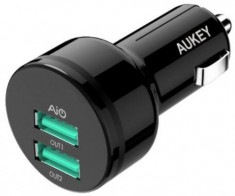 Incarcator Auto Aukey CC-S12, 2 x USB, 2.4A (Negru) foto