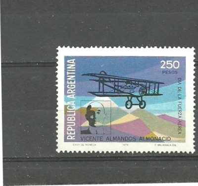 ARGENTINA 1979 - PIONIER AVIATIE, AVION BIPLAN IN ZBOR, timbru MNH, B35 foto