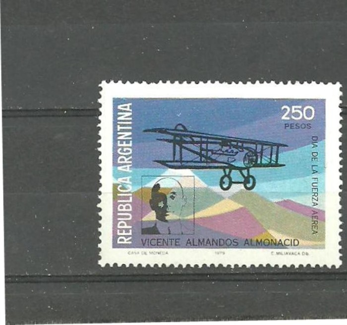 ARGENTINA 1979 - PIONIER AVIATIE, AVION BIPLAN IN ZBOR, timbru MNH, B35