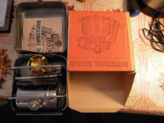 Arzator miniatural cu minibutelie de gaz de productie ruseasaca, cutie 16x14 cm foto