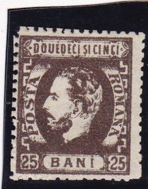 ROMANIA 1872 LP 37 CAROL I CU BARBA VALOAREA 25 BANI SEPIA