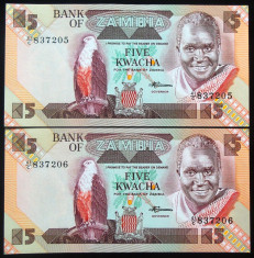 Lot/Set Bancnote 5 KWACHA - ZAMBIA: SERII CONSECUTIVE + NECIRCULATE *cod 361 foto