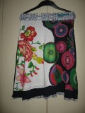 Fusta Desigual fata cu flori Mar S/ M, Midi, Bumbac, S/M