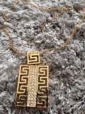 Lant inox placat aur 18k Versace cu zirconiu Swarovski GRAVAT. Bijuterii placate aur, lantisoare inox Versace